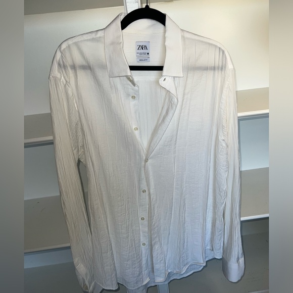 Zara White Wrinkle Pleated Button Down Shirt - XL - Picture 2 of 7